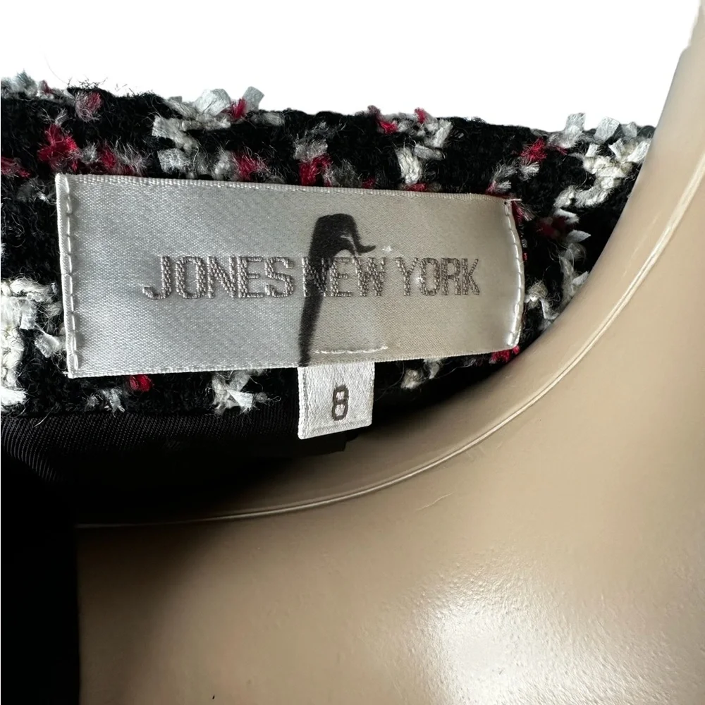 Jones New York red/white/black tweed long sleeve zipper blazer jacket size 8 - Picture 7 of 7